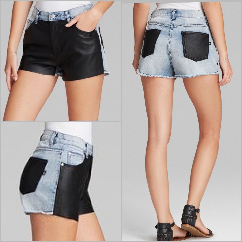MINKPINK • Denim & Faux Leather Cutoff Shorts